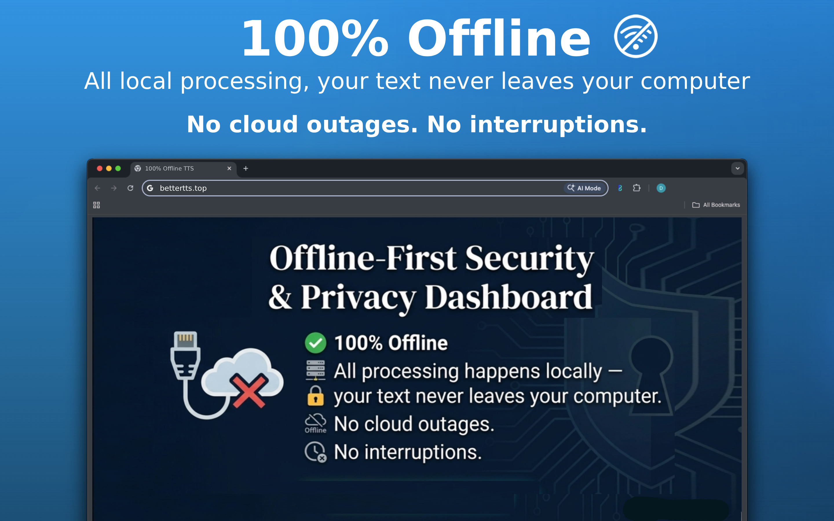 BetterTTS offline-first security and privacy dashboard